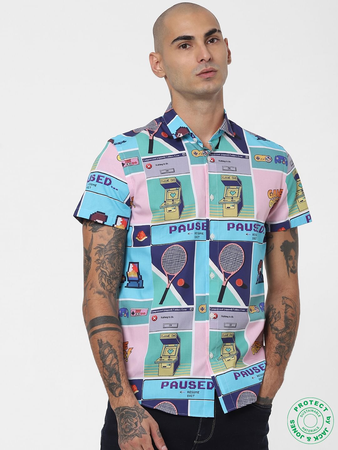 Blue Gaming Print Half Sleeves Shirt