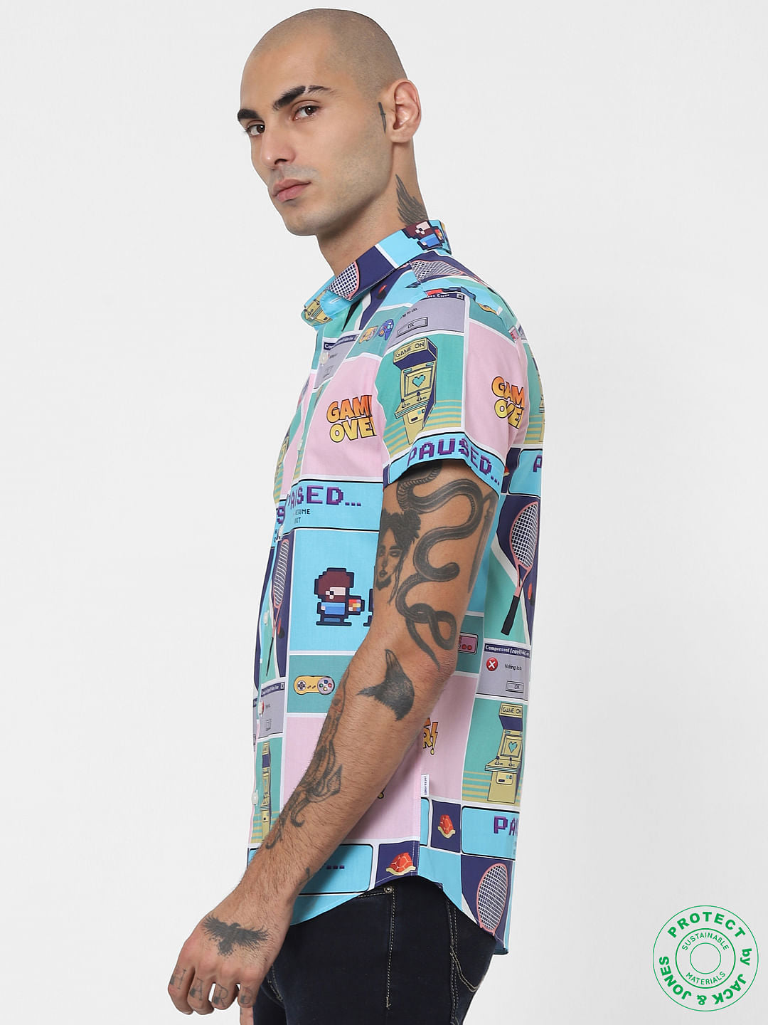 Blue Gaming Print Half Sleeves Shirt
