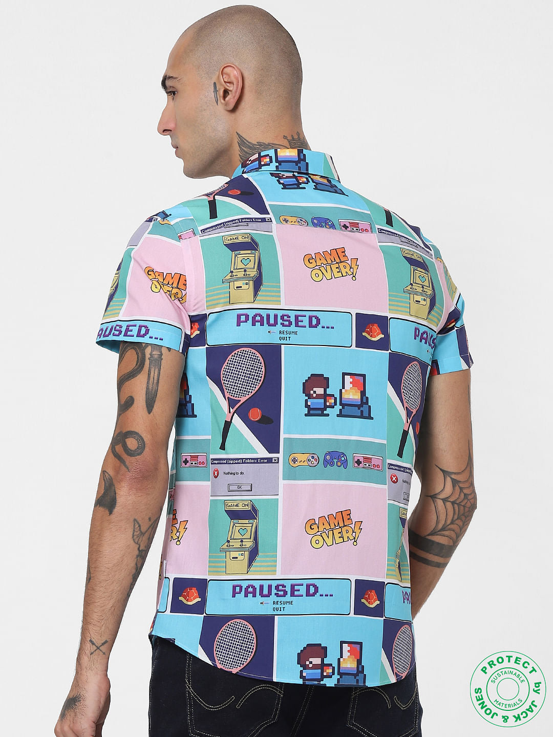 Blue Gaming Print Half Sleeves Shirt