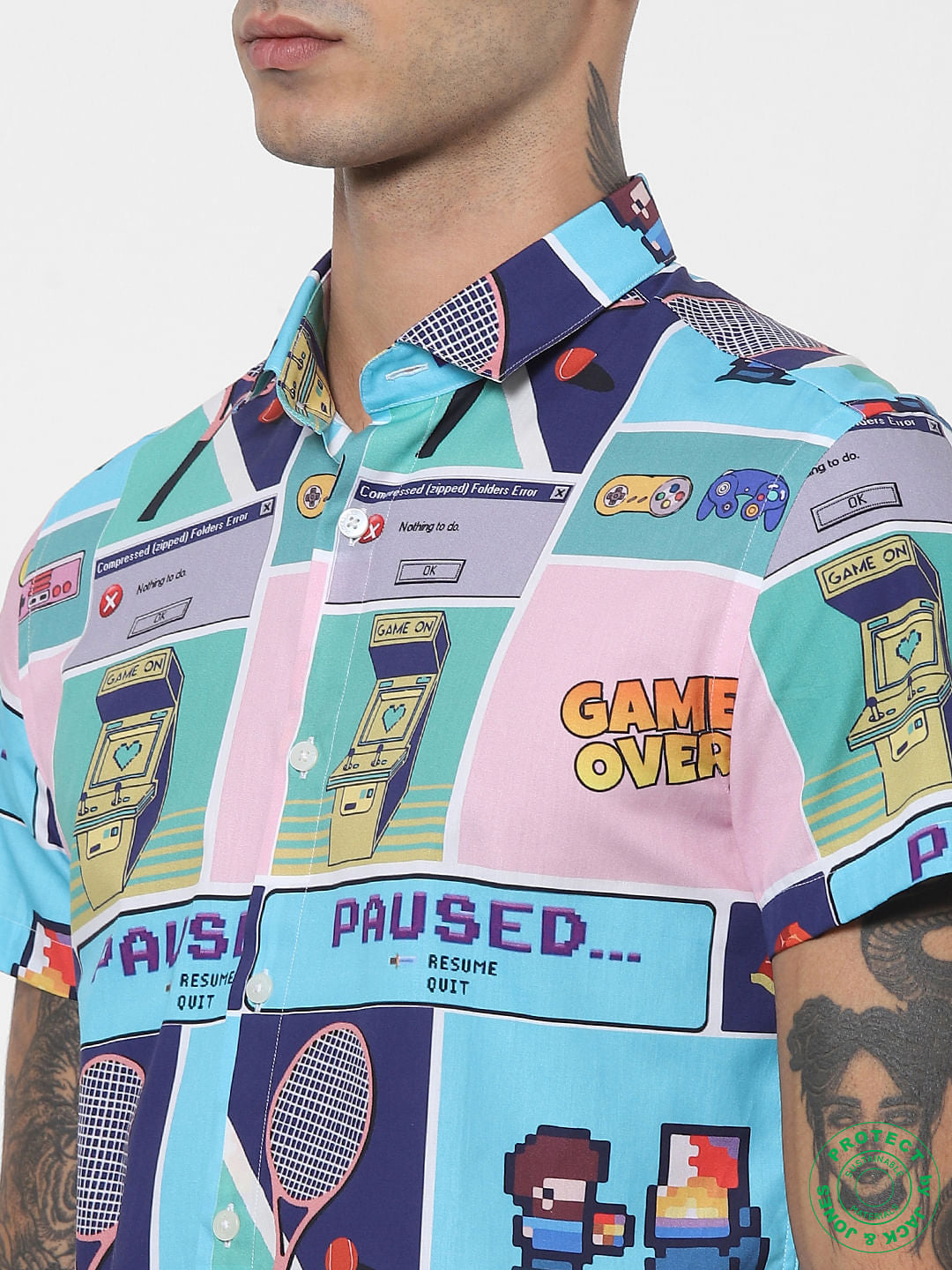 Blue Gaming Print Half Sleeves Shirt