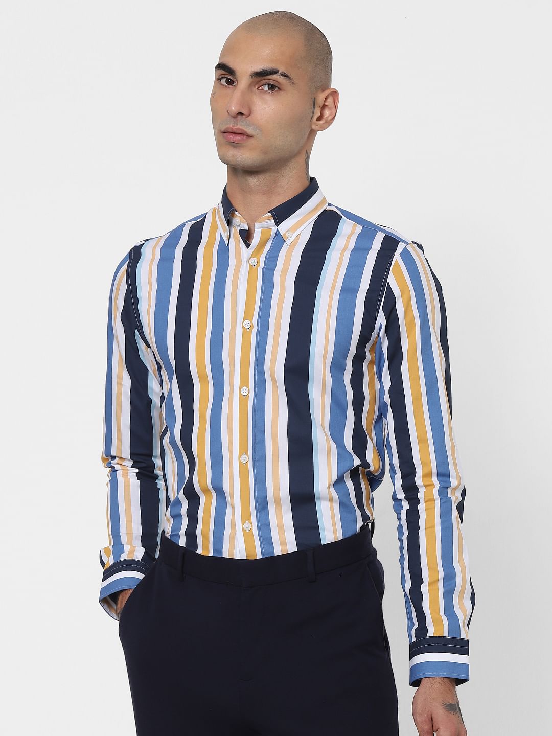 Blue Striped Full Sleeves Shirt