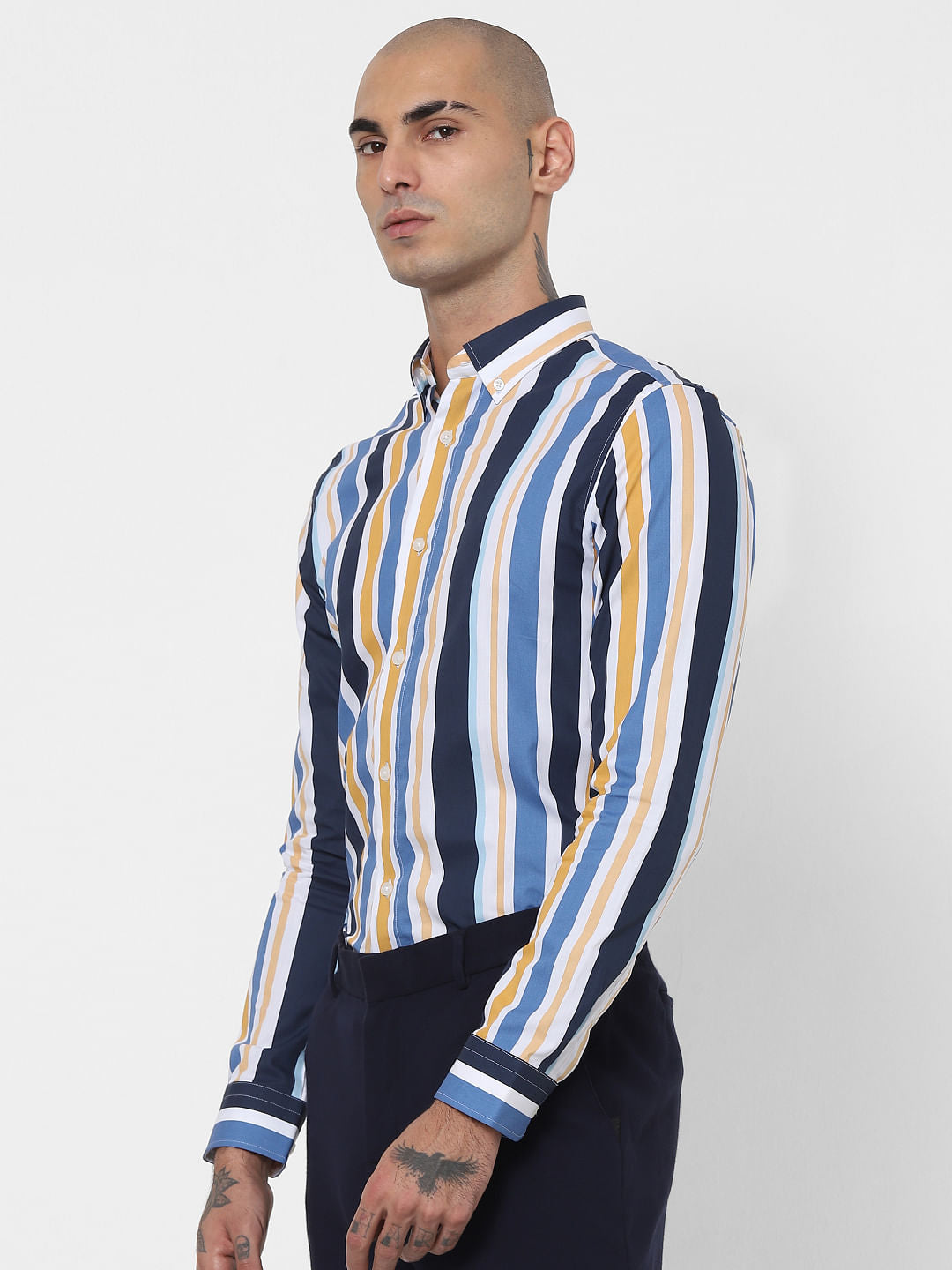 Blue Striped Full Sleeves Shirt
