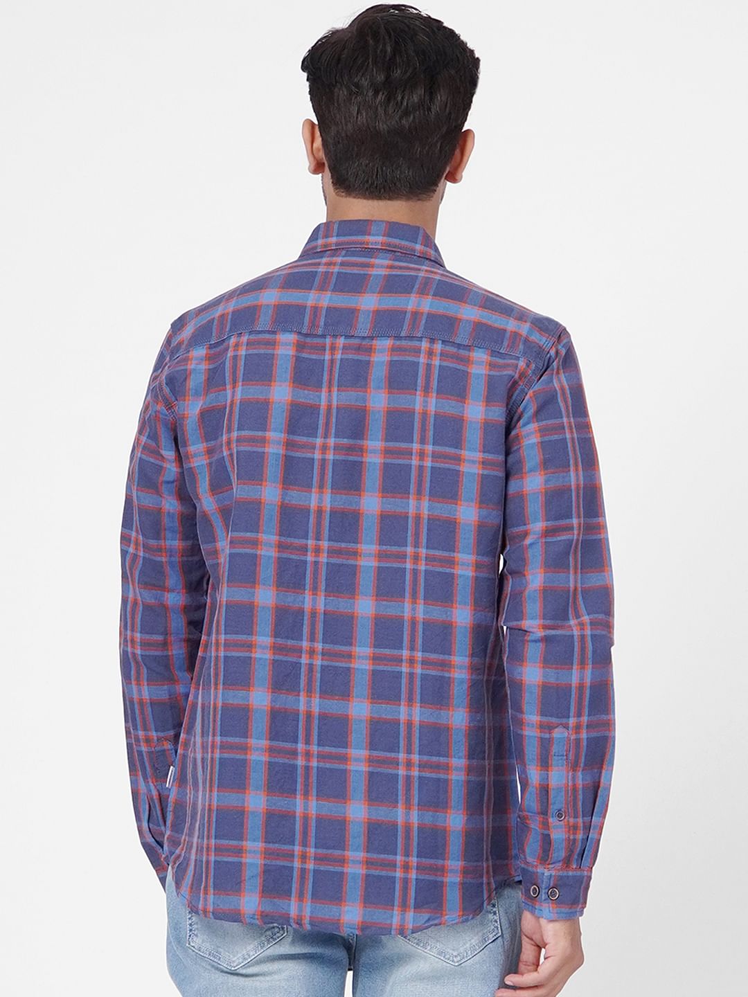 Blue Check Linen Blend Shirt