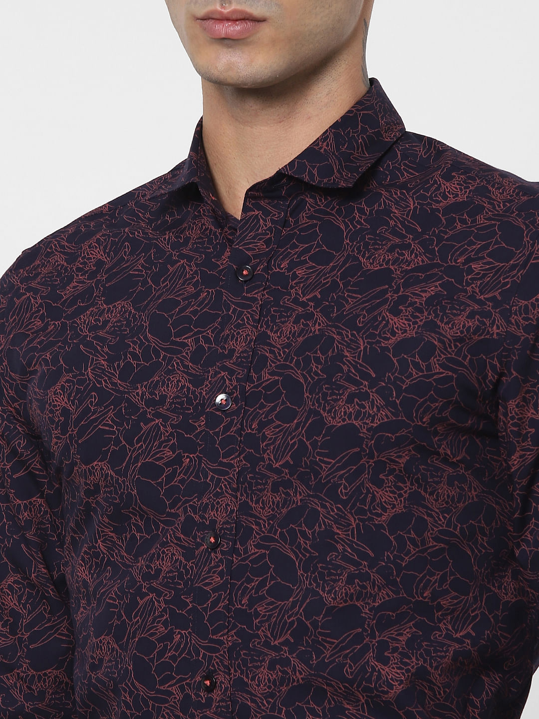 Navy Blue Floral Full Sleeves Shirt