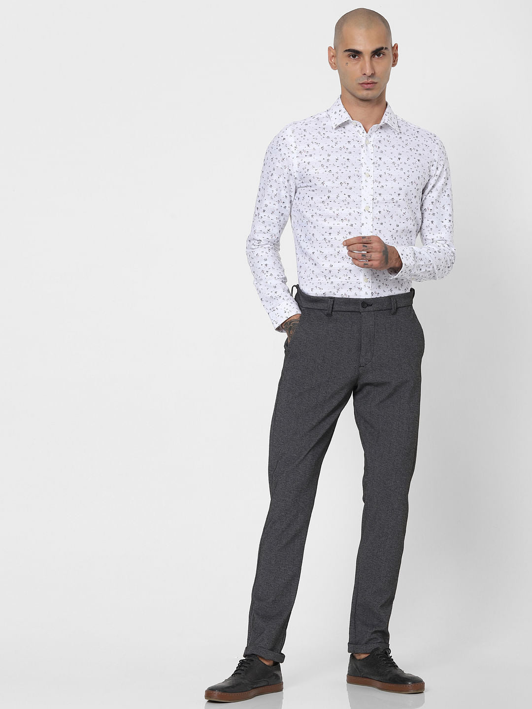 White Floral Full Sleeves Shirt