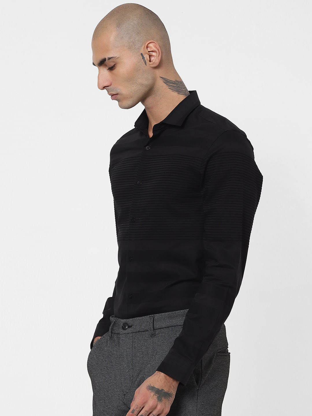 Black Striped Full Sleeves Shirt