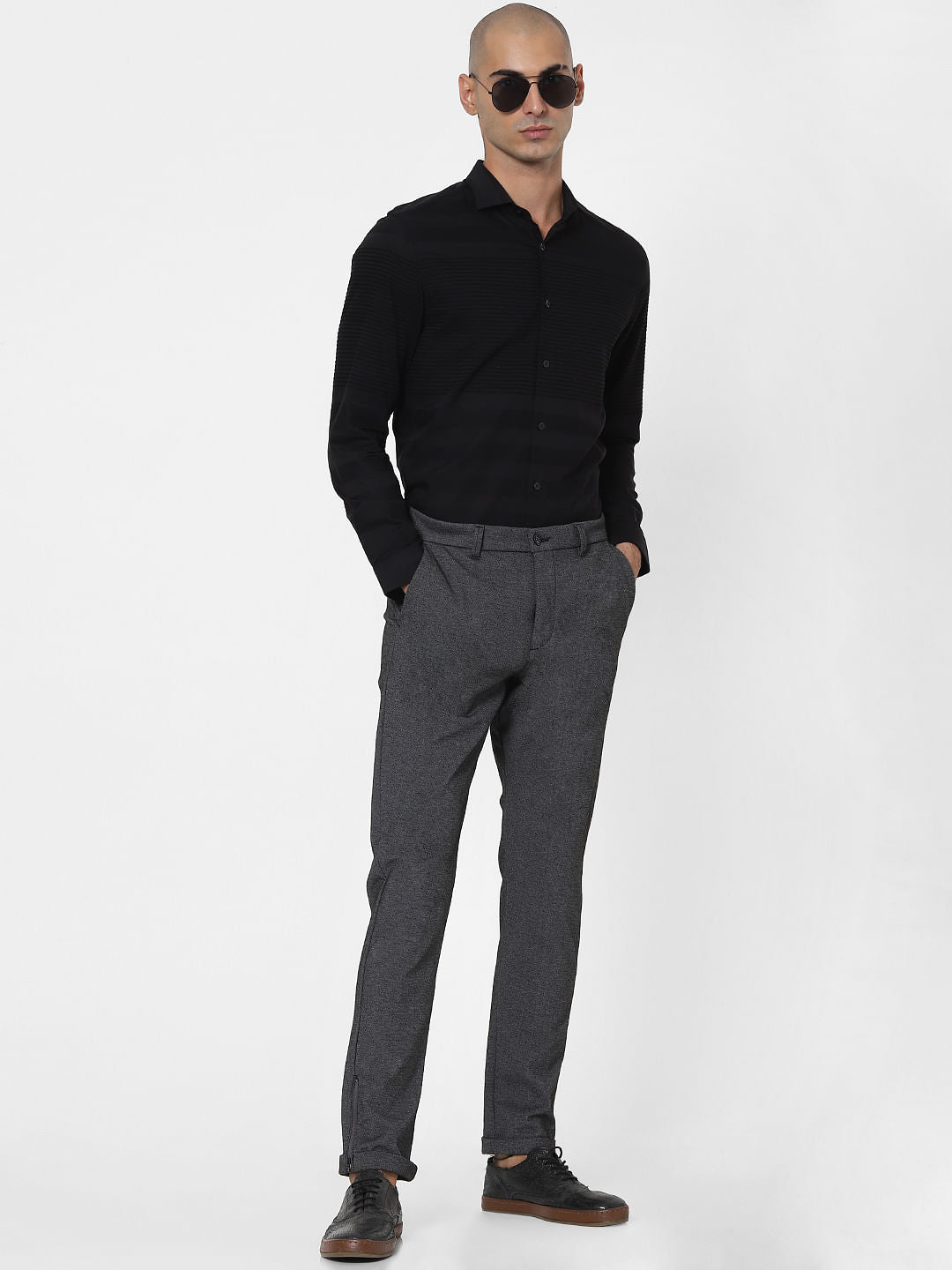 Black Striped Full Sleeves Shirt