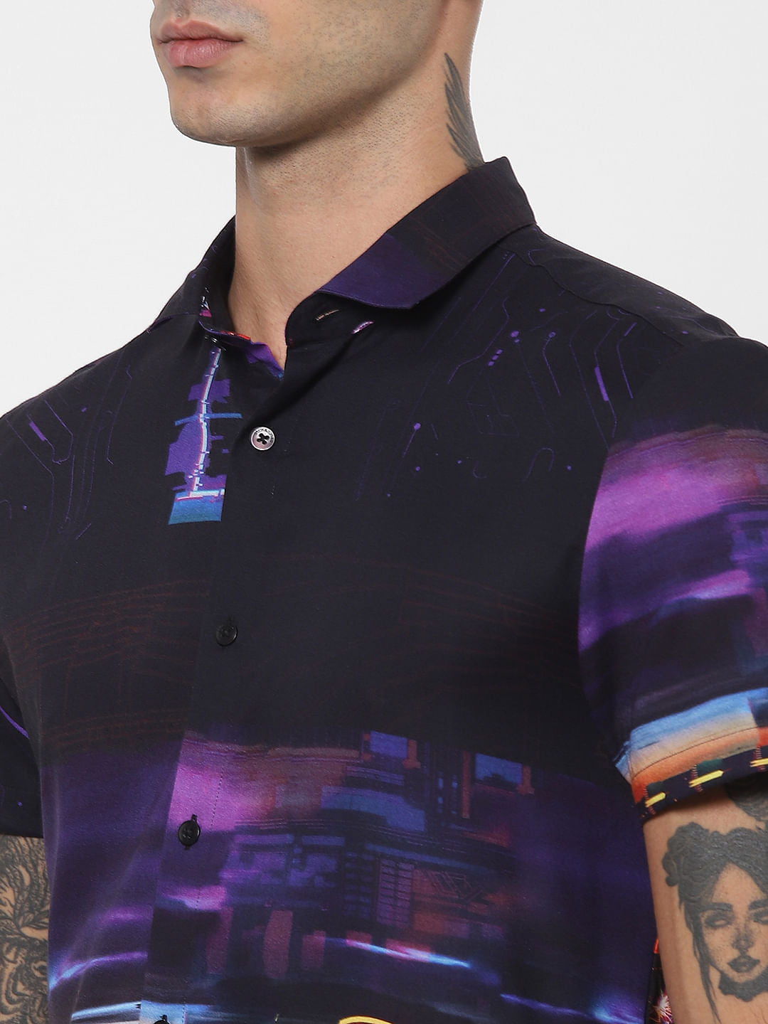 Black Abstract Print Half Sleeves Shirt