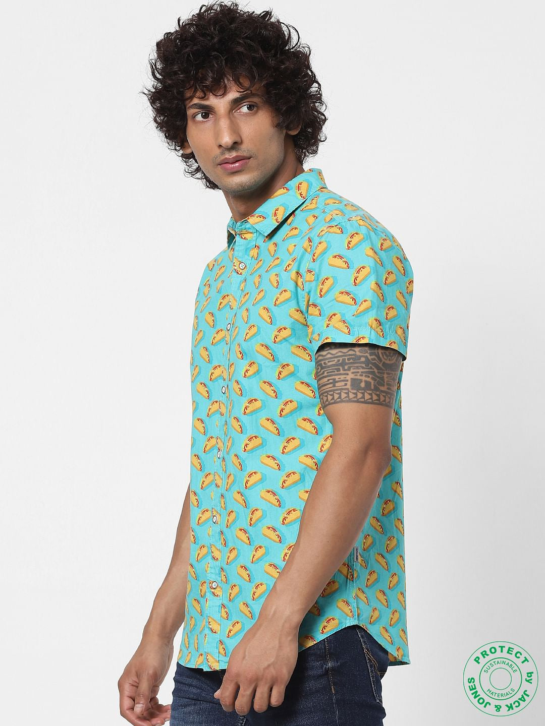 Blue Taco Print Half Sleeves Shirt