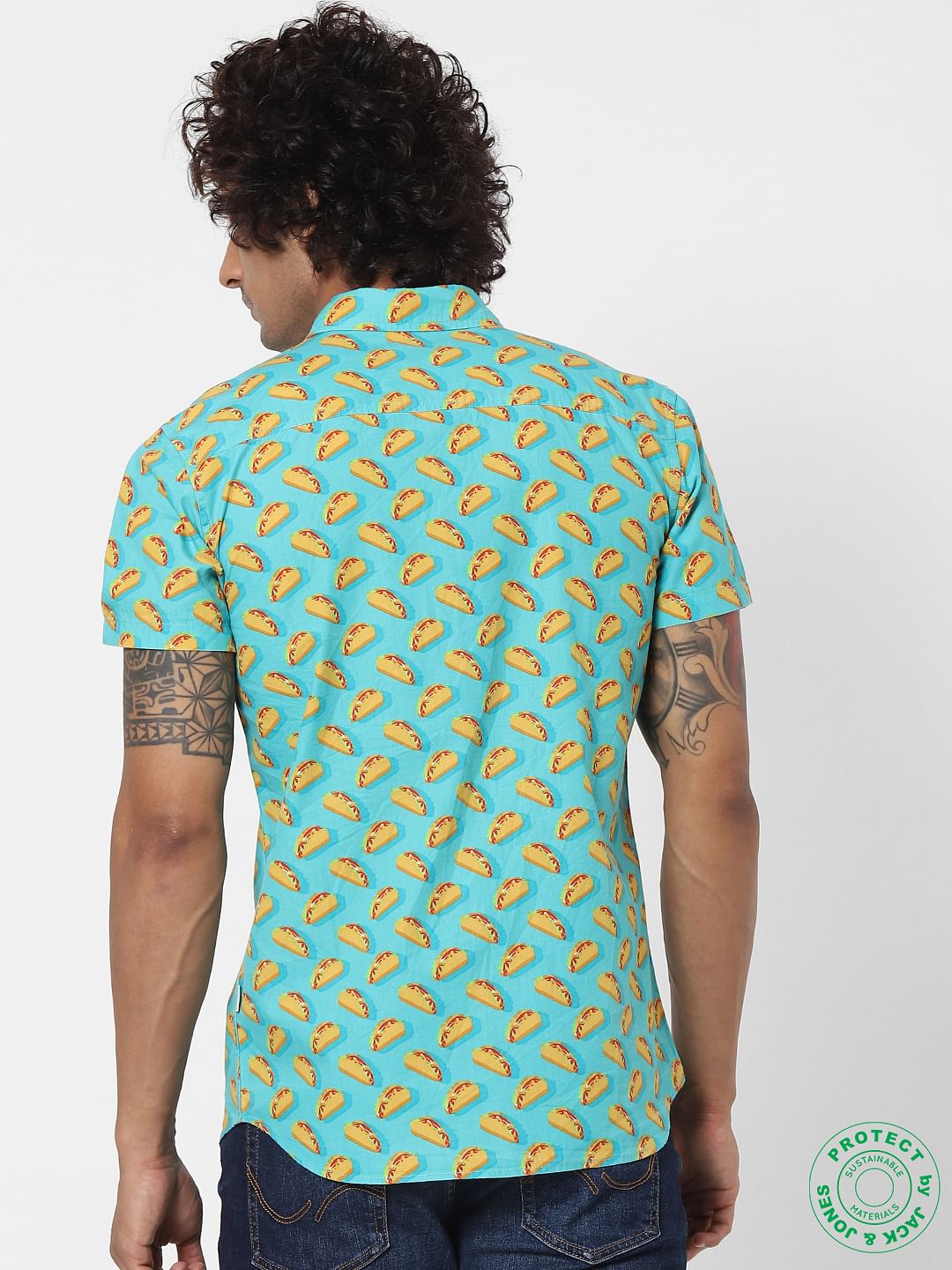 Blue Taco Print Half Sleeves Shirt