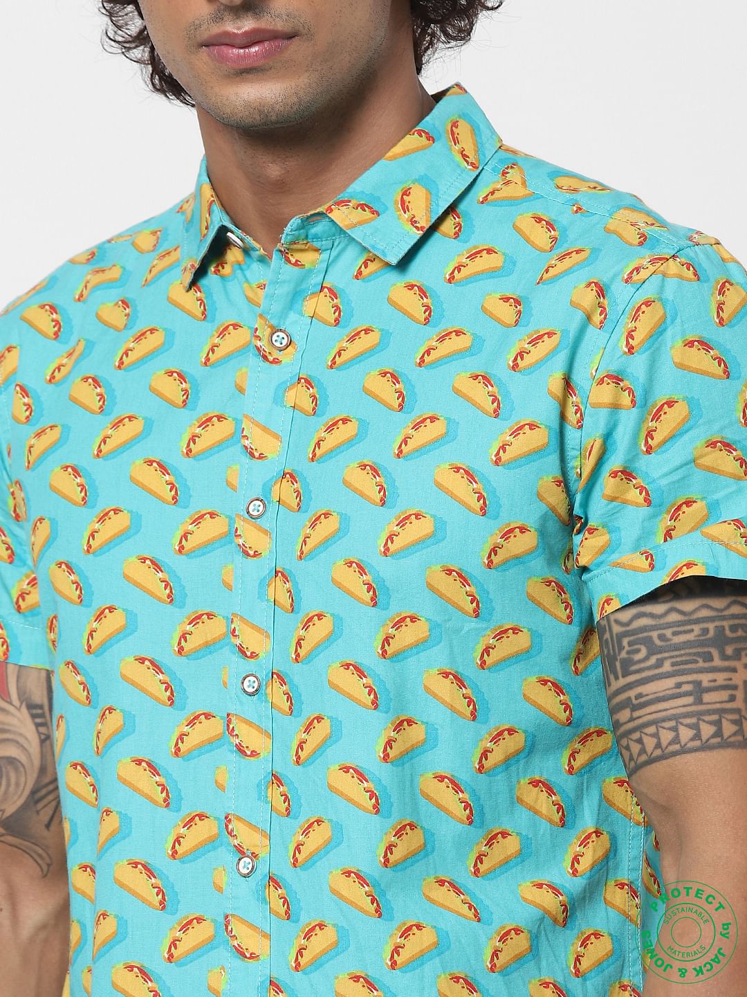 Blue Taco Print Half Sleeves Shirt