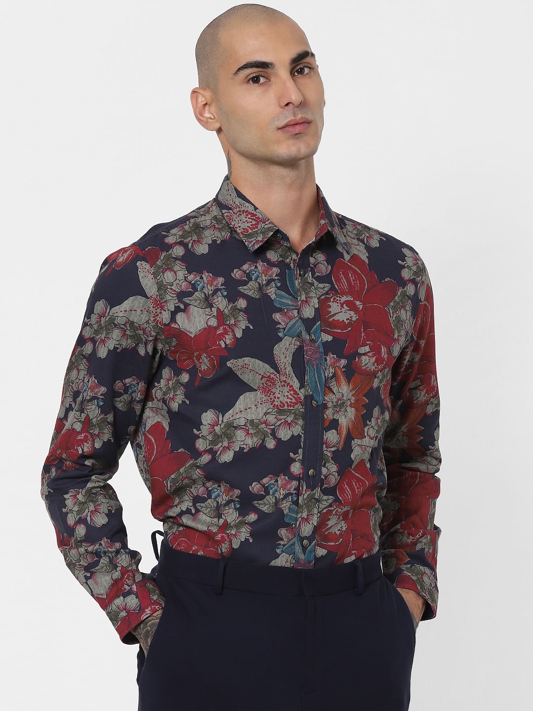 Blue Floral Full Sleeves Shirt