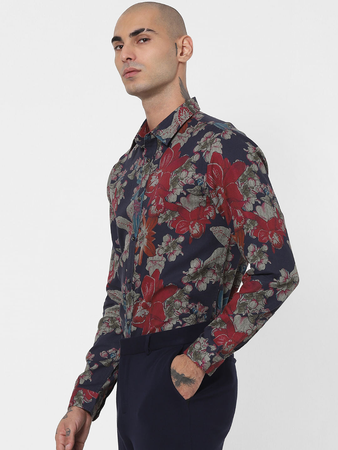 Blue Floral Full Sleeves Shirt