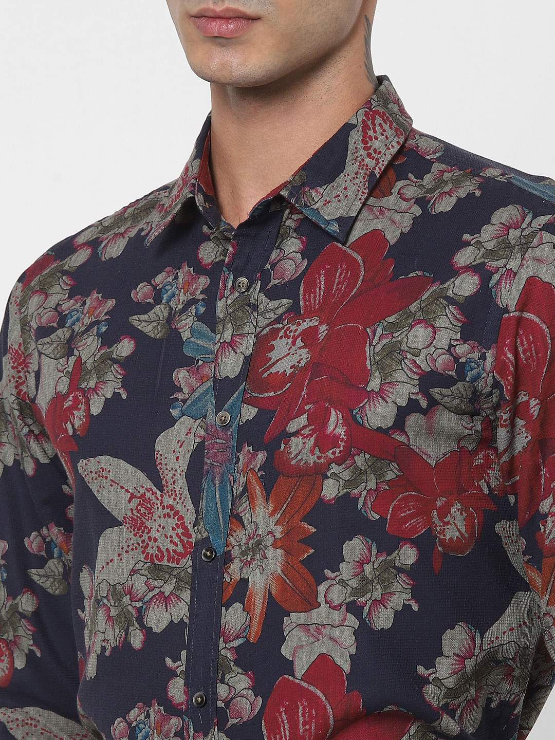 Blue Floral Full Sleeves Shirt