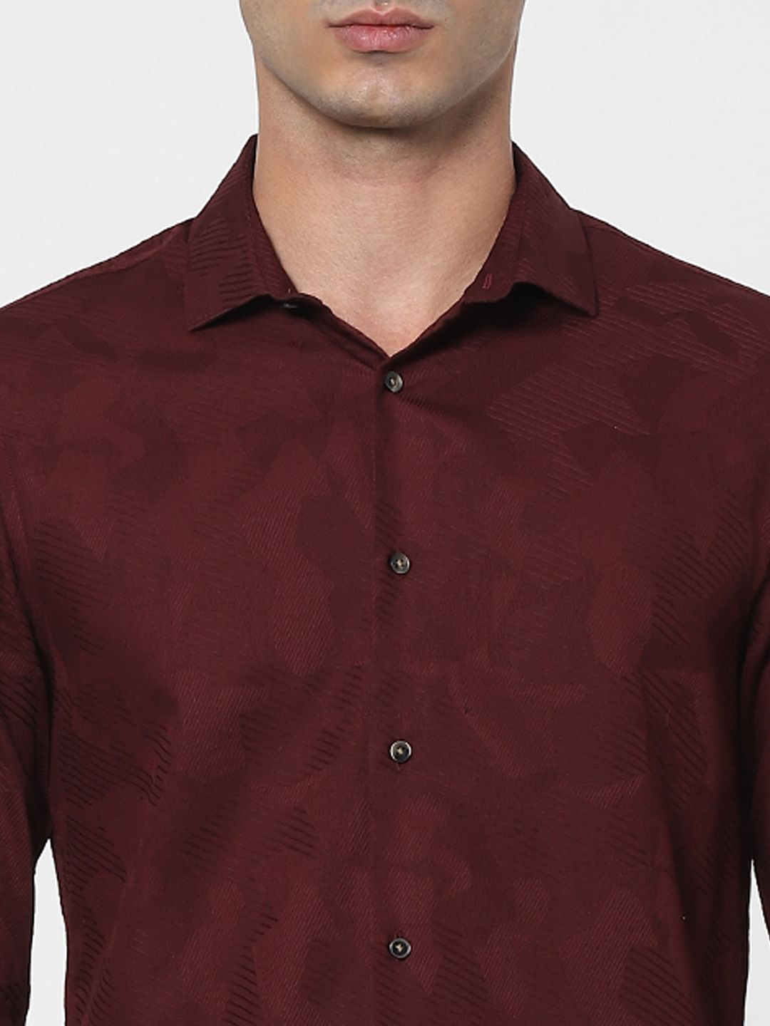 Maroon Jacquard Full Sleeves Shirt