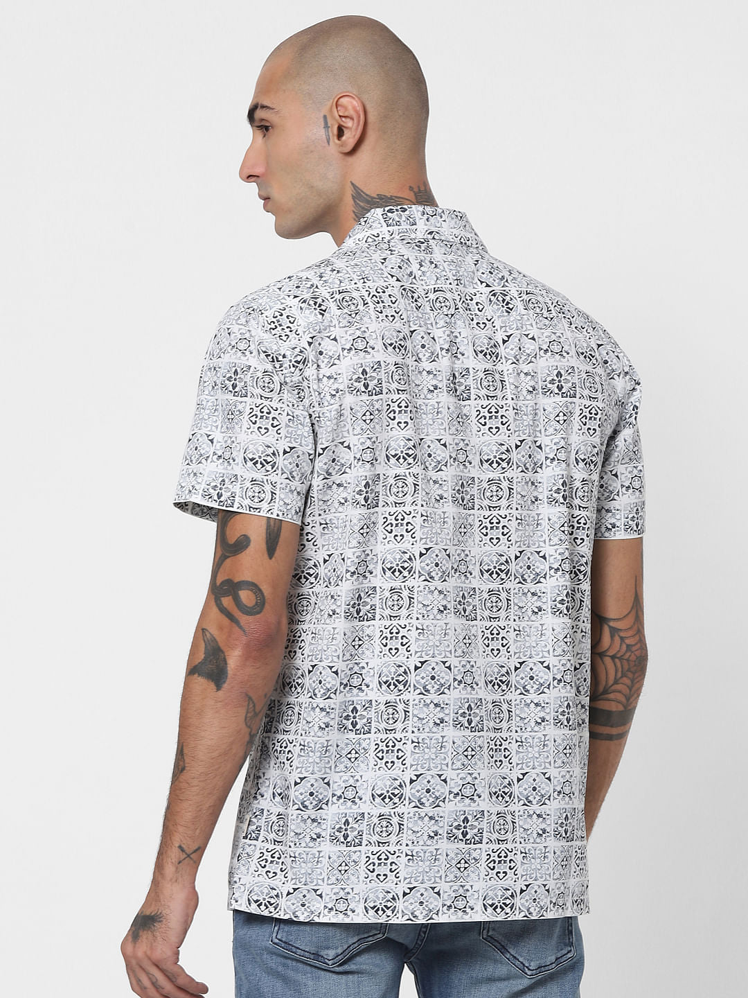 White All Over Print Half Sleeves Shirt