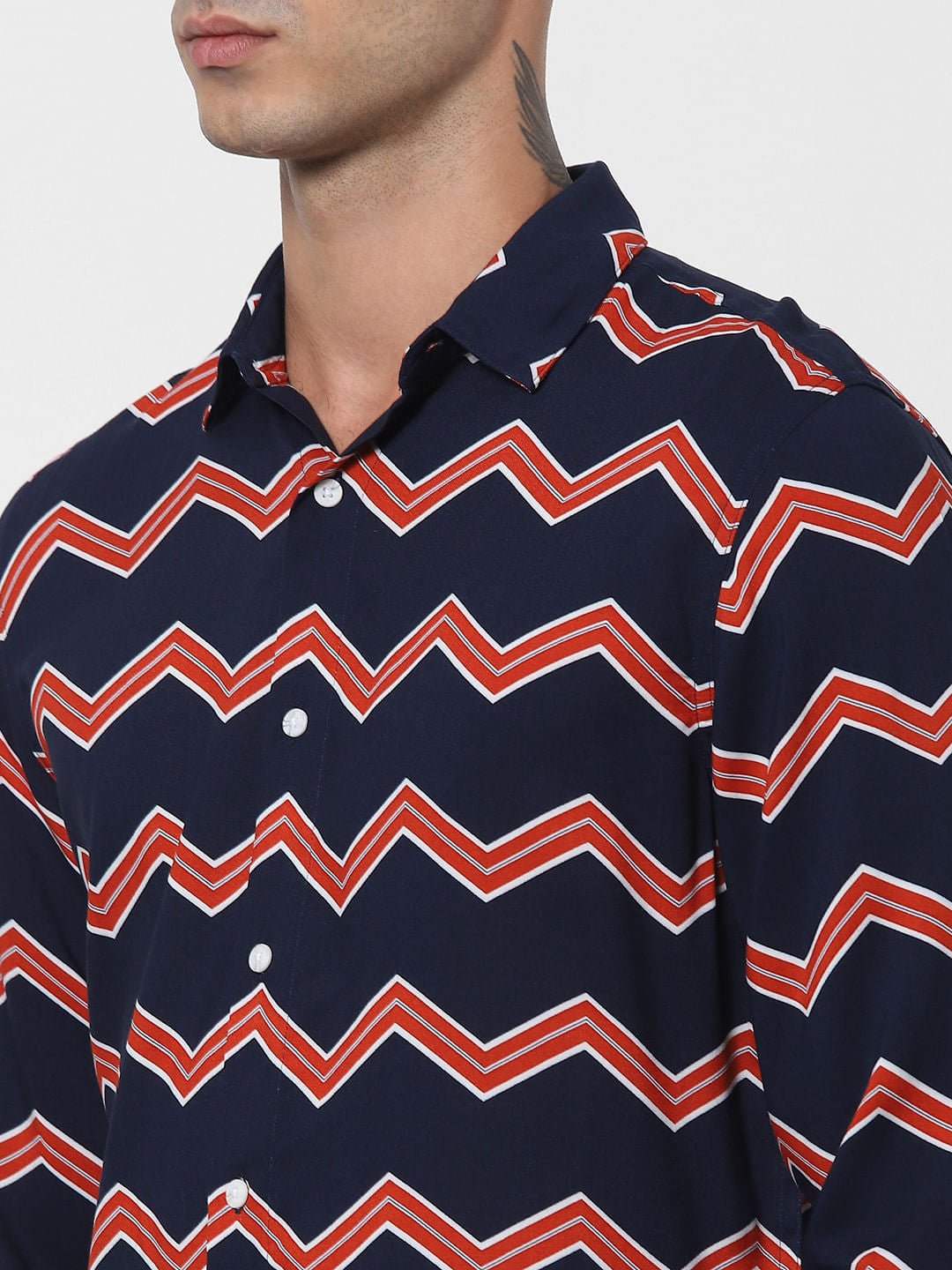 Blue Chevron Print Full Sleeves Shirt