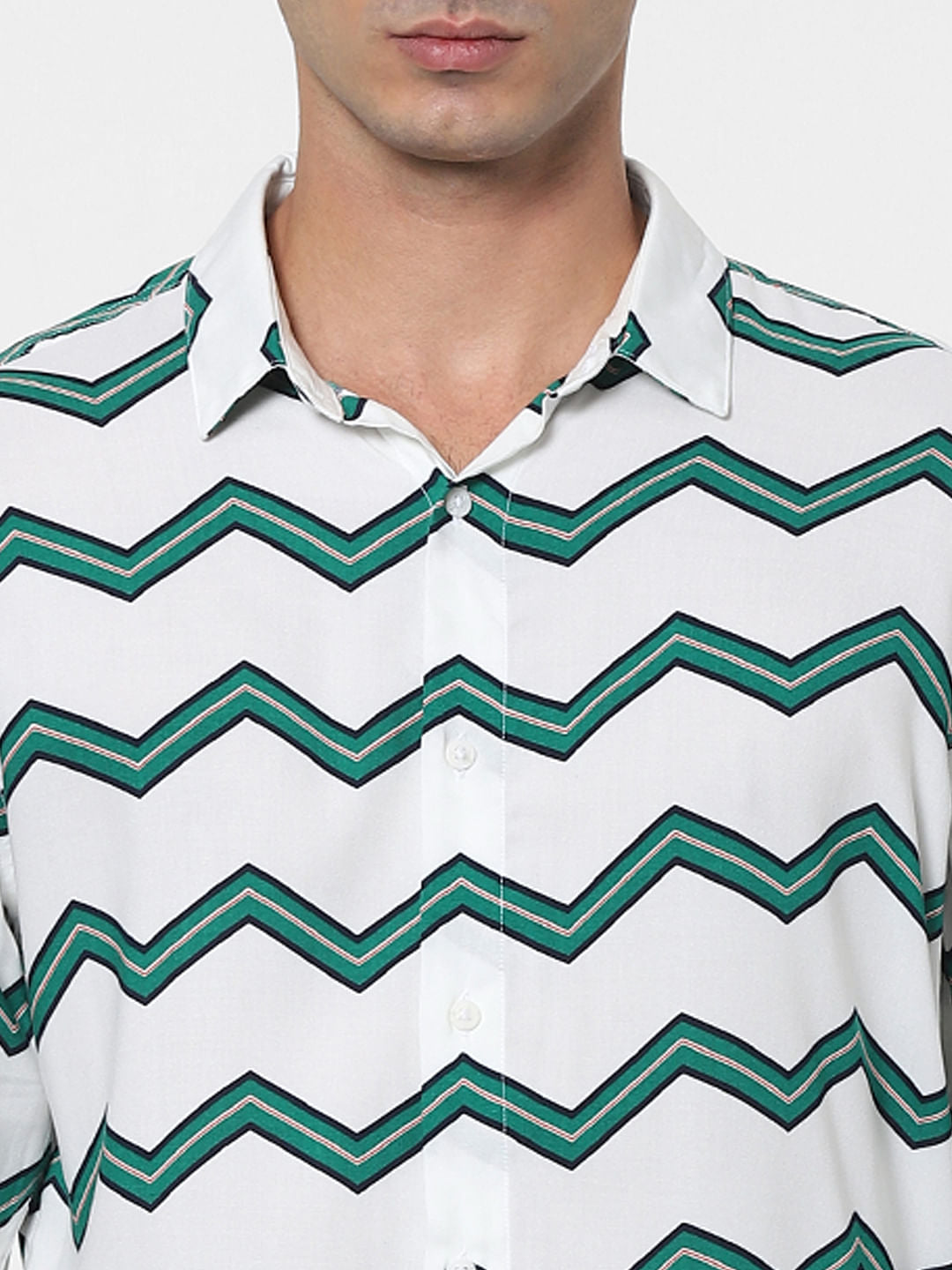 White Chevron Print Full Sleeves Shirt