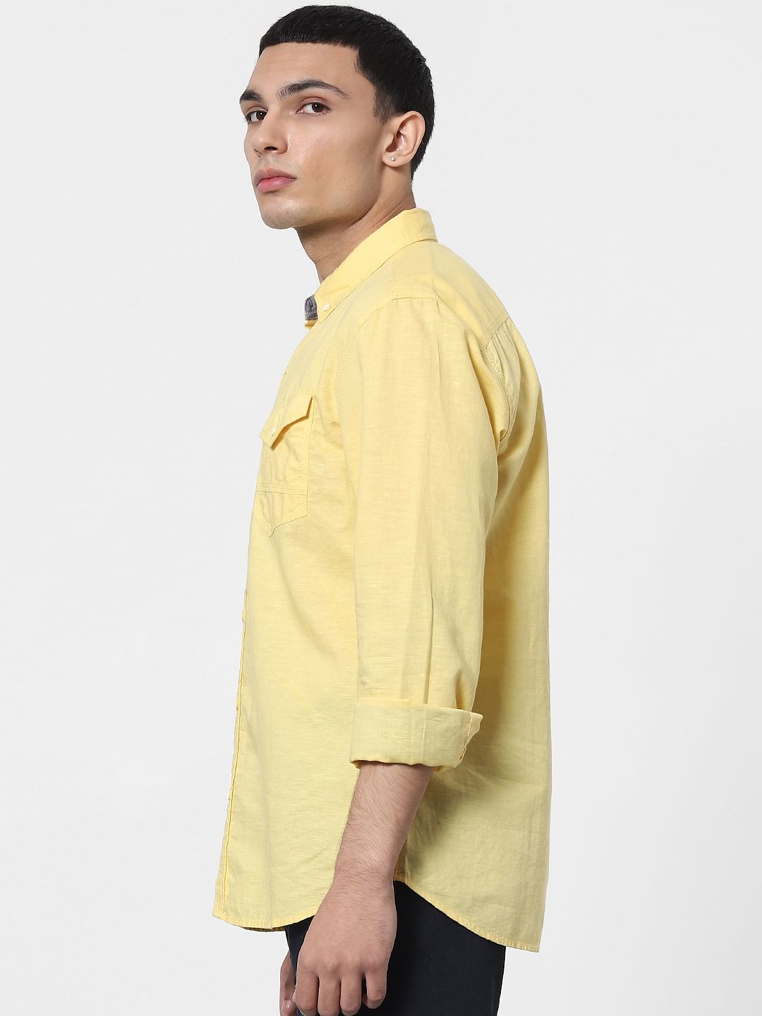 Yellow Full Sleeves Washed Linen Shirt