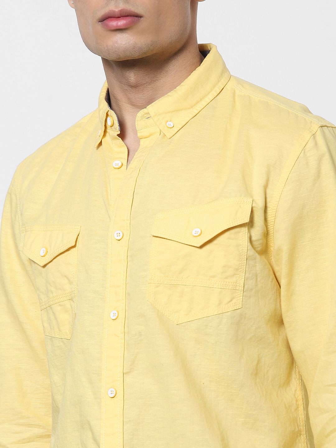 Yellow Full Sleeves Washed Linen Shirt