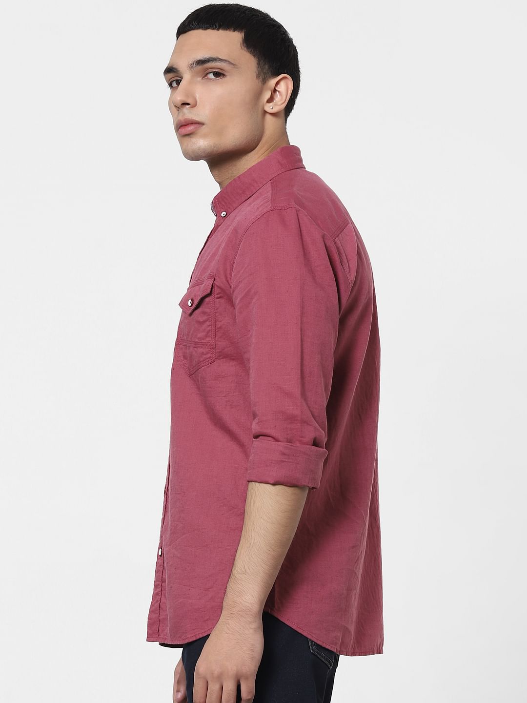 Red Full Sleeves Washed Linen Shirt