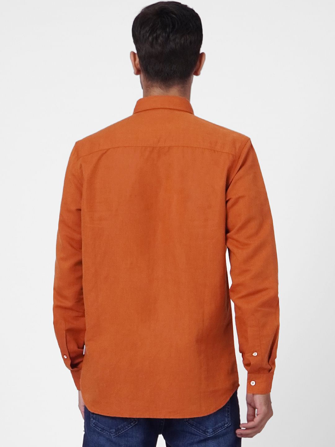 Orange Linen Blend Full Sleeves Shirt