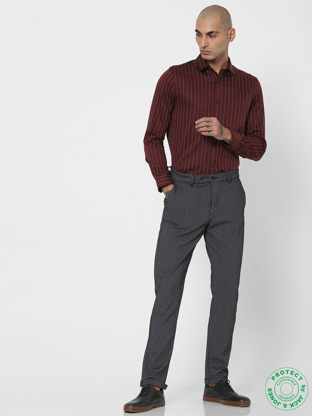 Maroon Pinstripe Full Sleeves Shirt