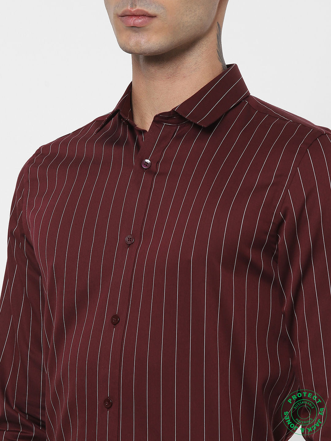 Maroon Pinstripe Full Sleeves Shirt