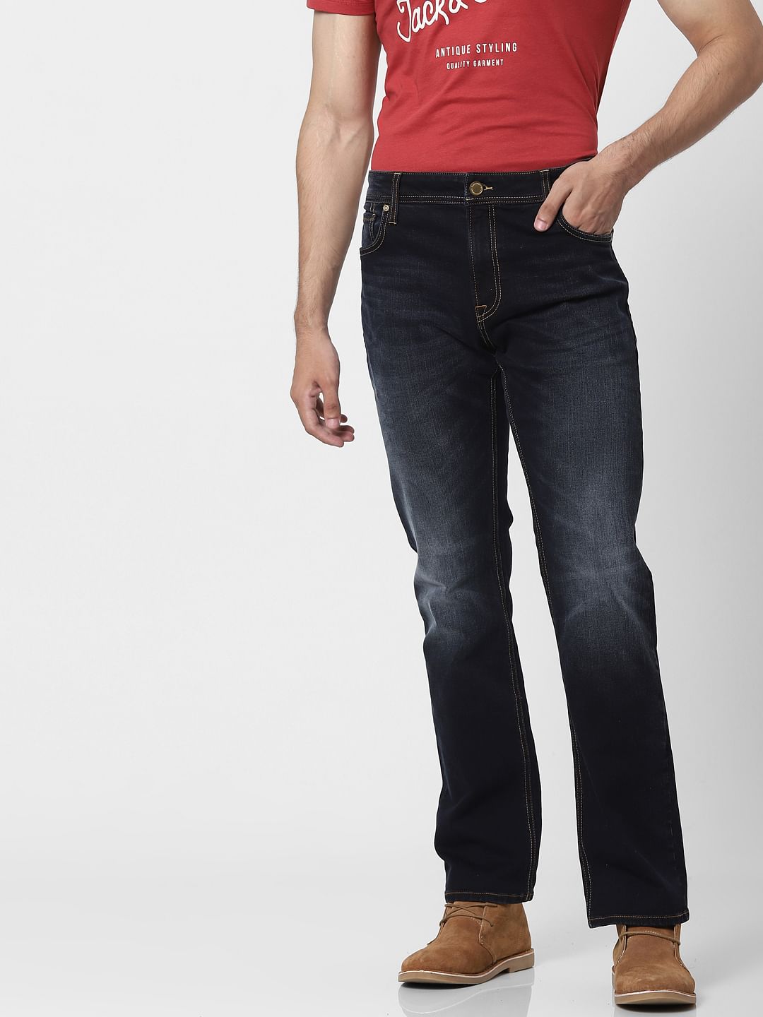 Blue Mid Rise Clark Regular Fit Jeans
