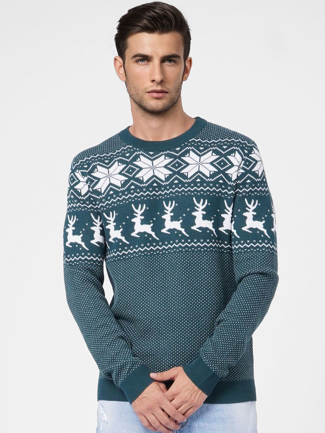 Turquoise Printed Knit Pullover
