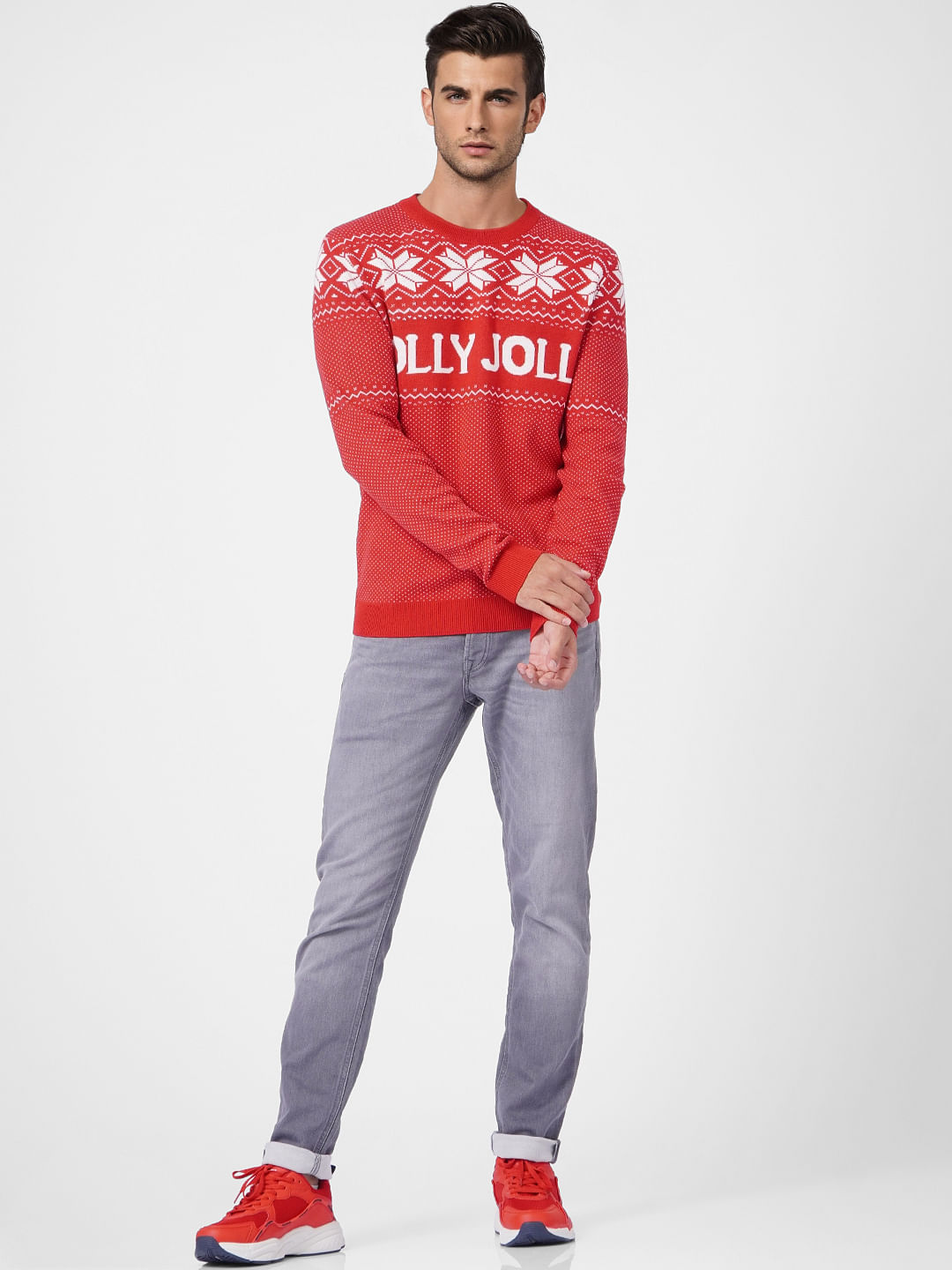 Red Printed Knit Pullover