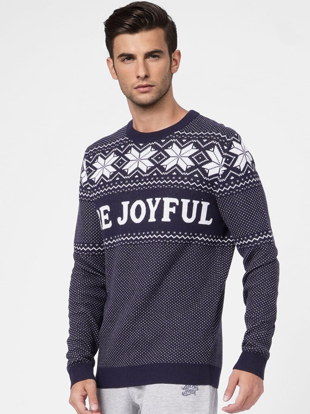 Navy Blue Printed Knit Pullover