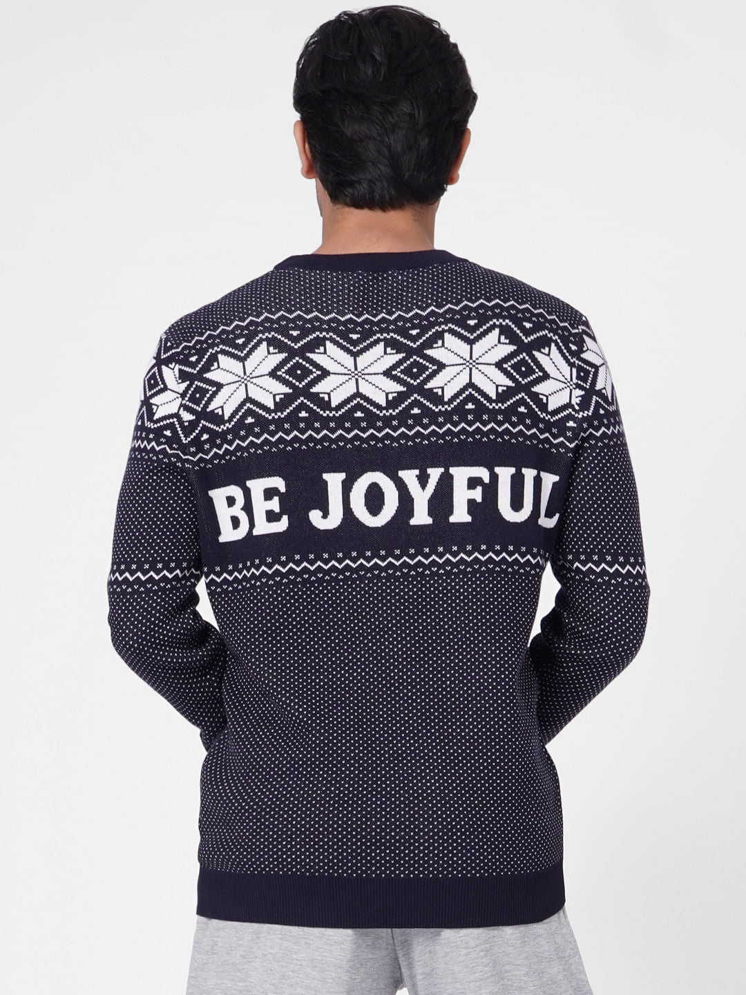 Navy Blue Printed Knit Pullover