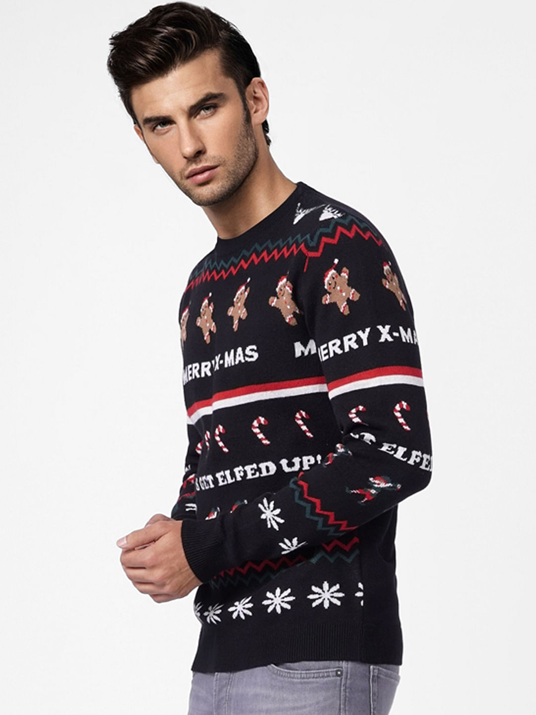 Black Printed Knit Pullover