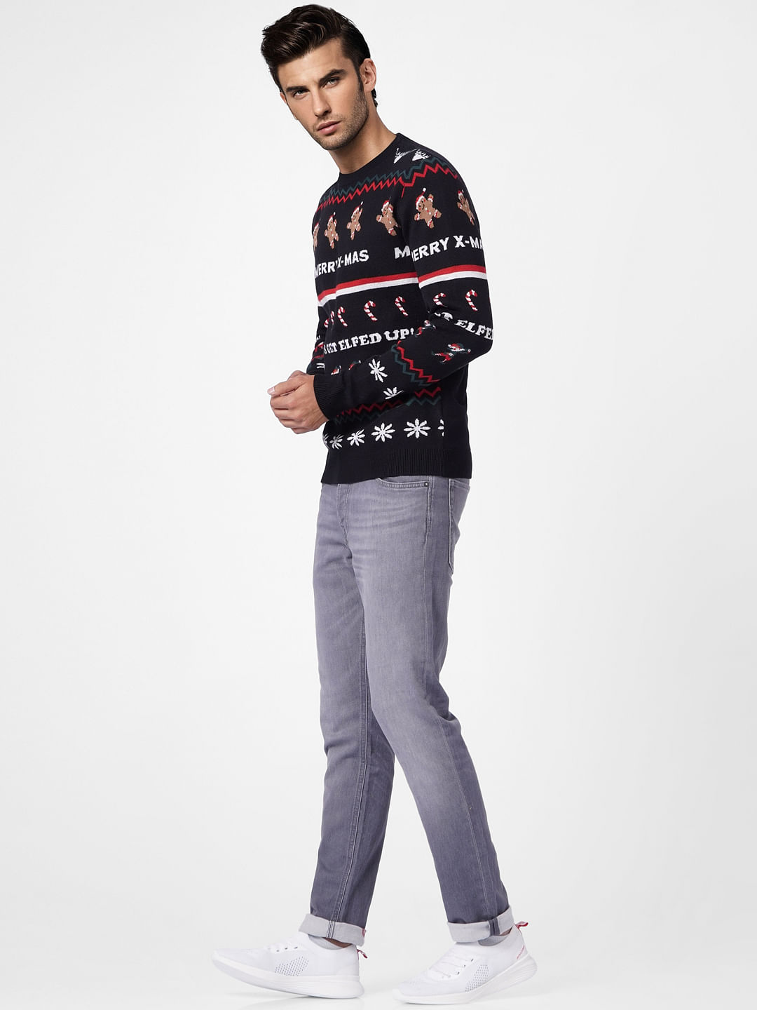 Black Printed Knit Pullover