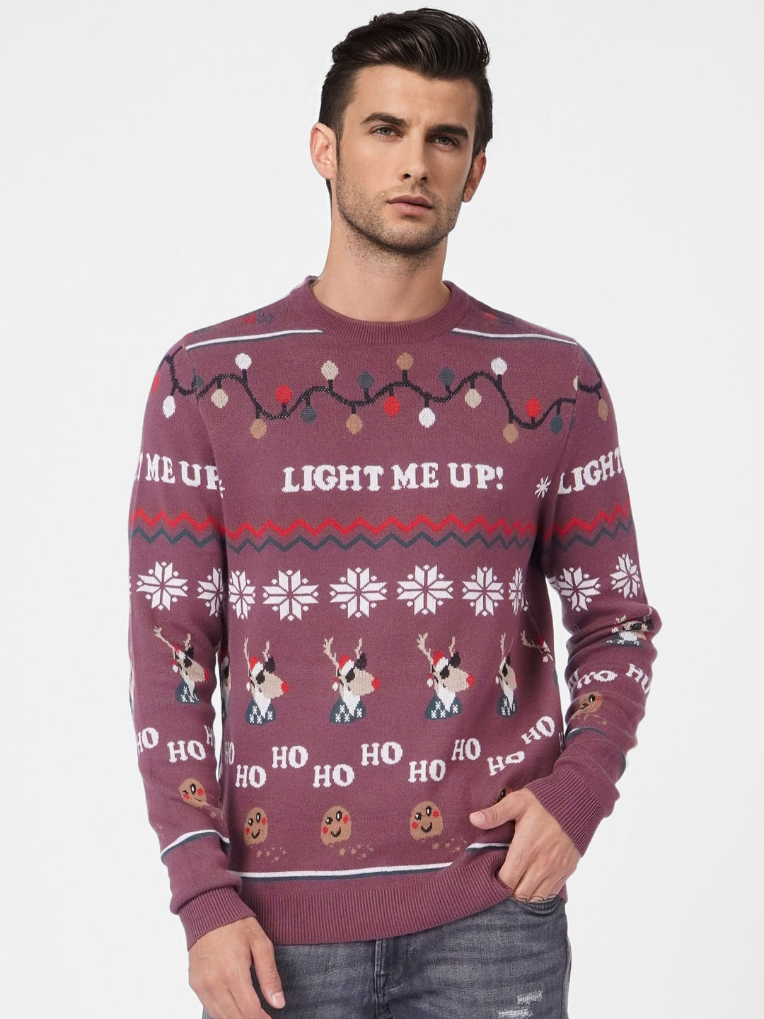 Maroon X-Mas Print Pullover