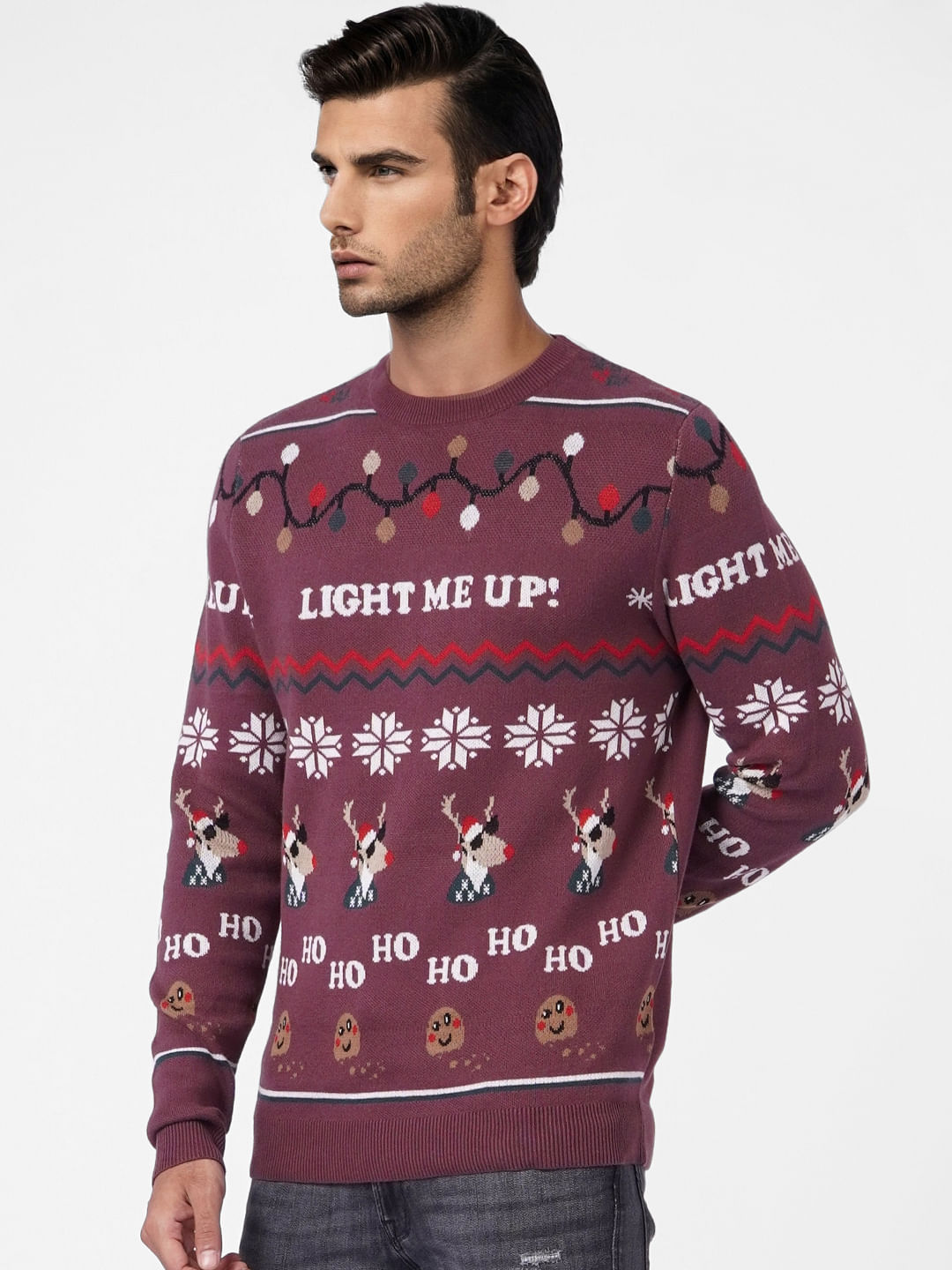 Maroon X-Mas Print Pullover