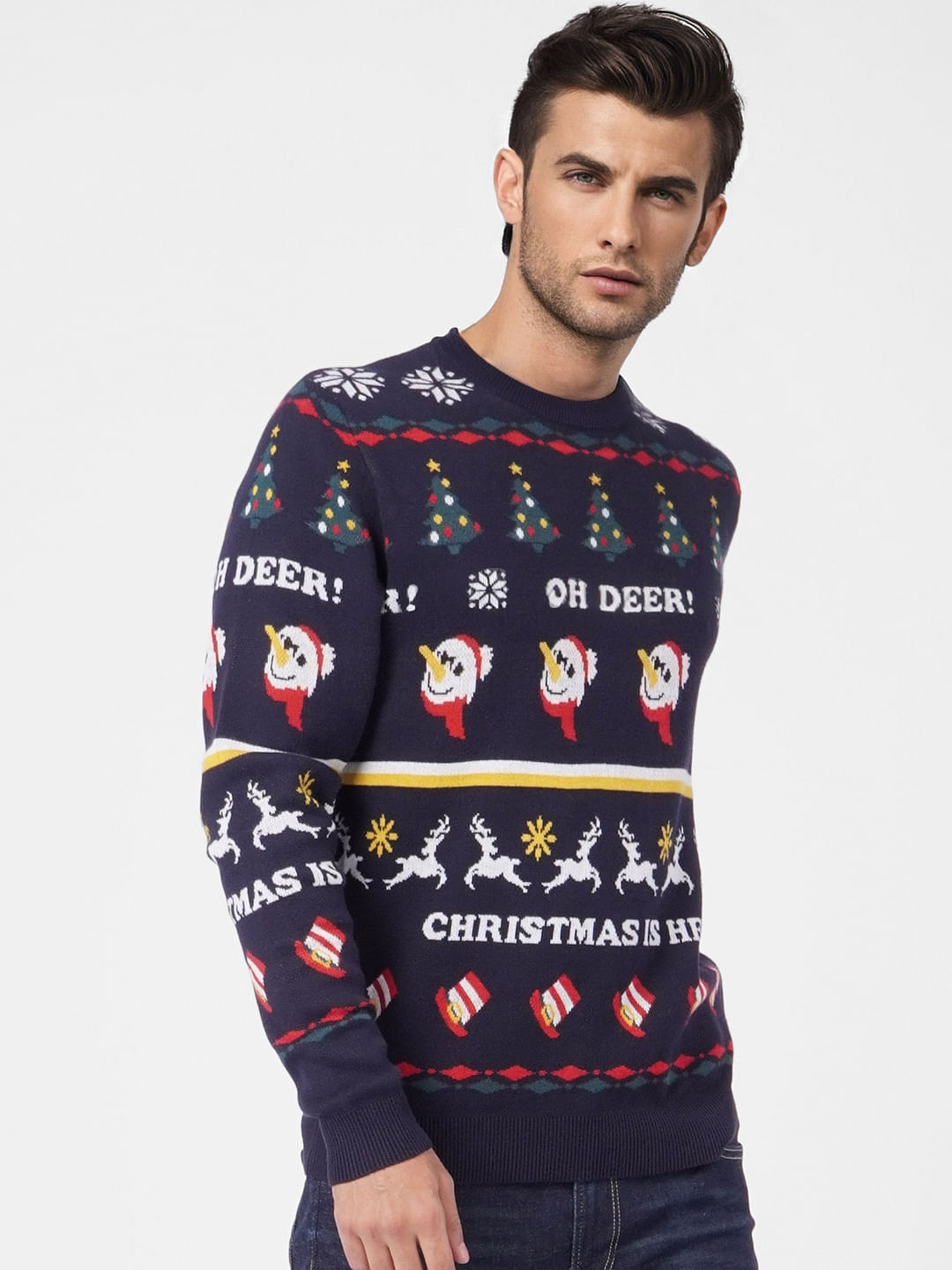 Navy Blue Printed Knit Pullover
