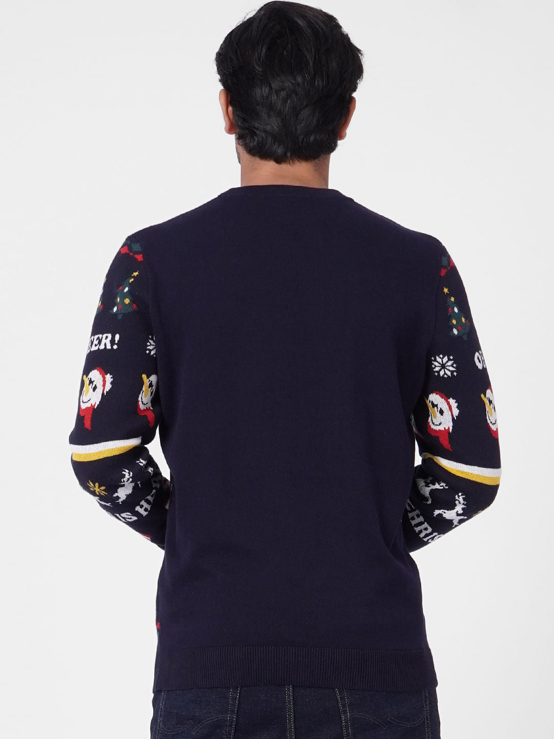 Navy Blue Printed Knit Pullover