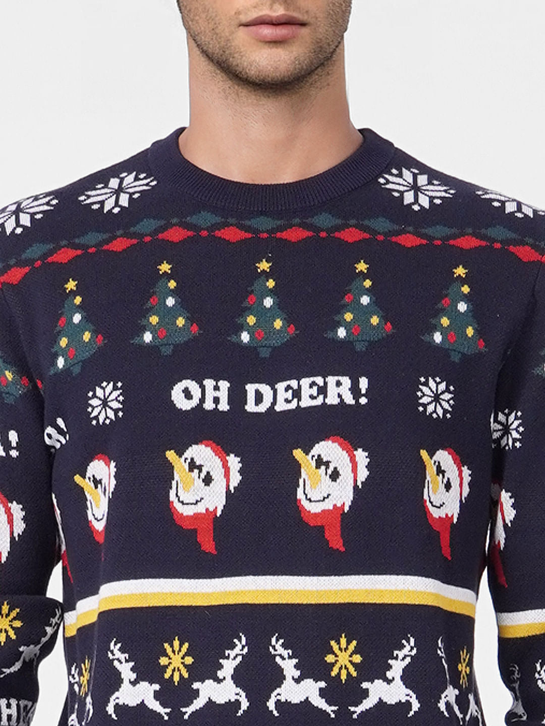 Navy Blue Printed Knit Pullover