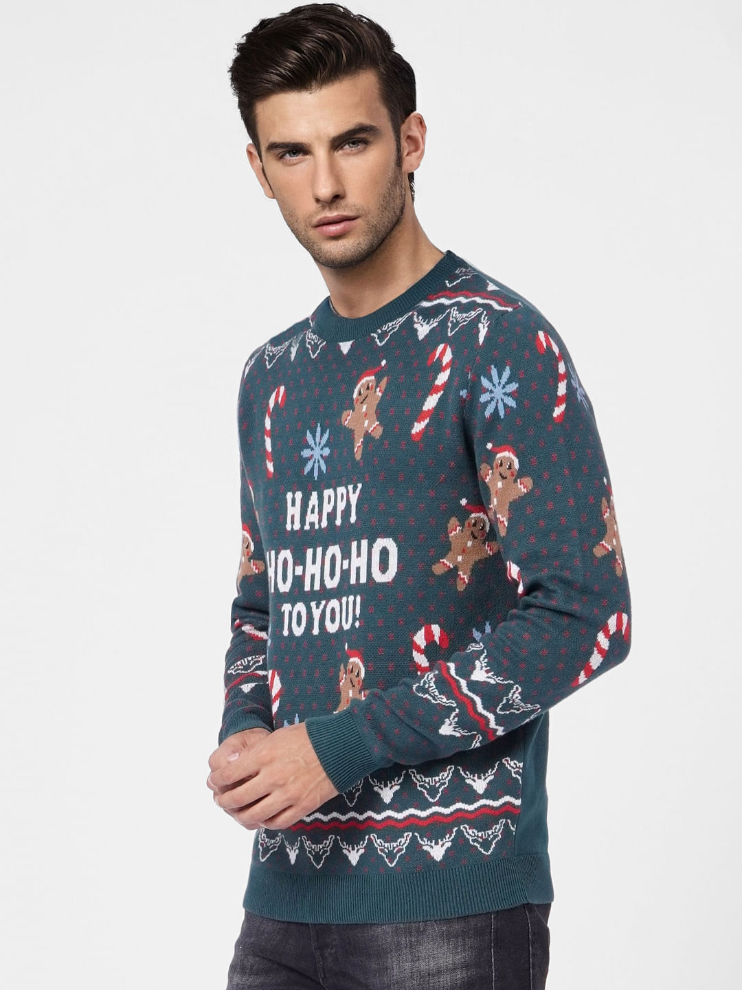 Green Printed Knit Pullover