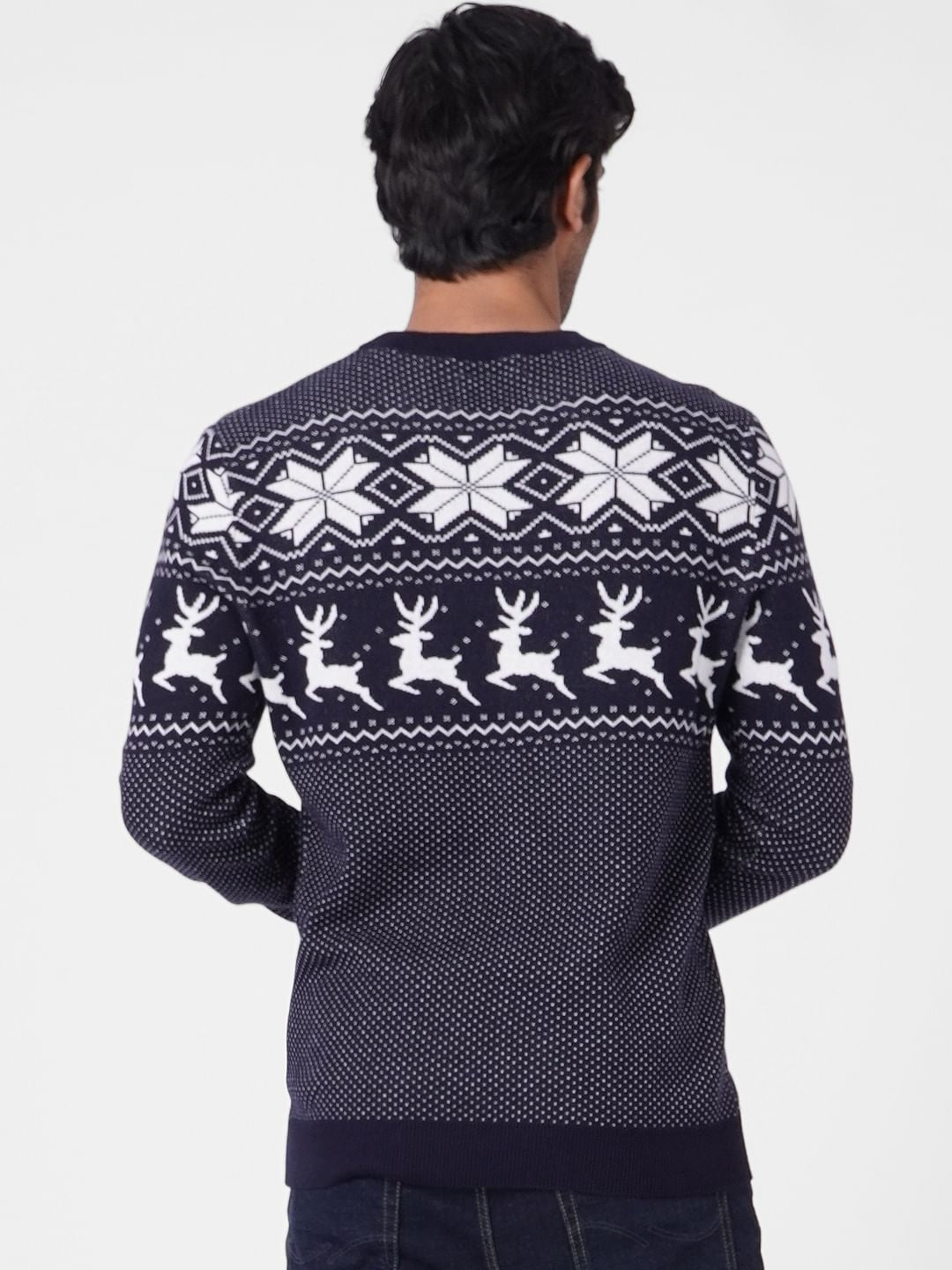 Navy Blue Printed Knit Pullover