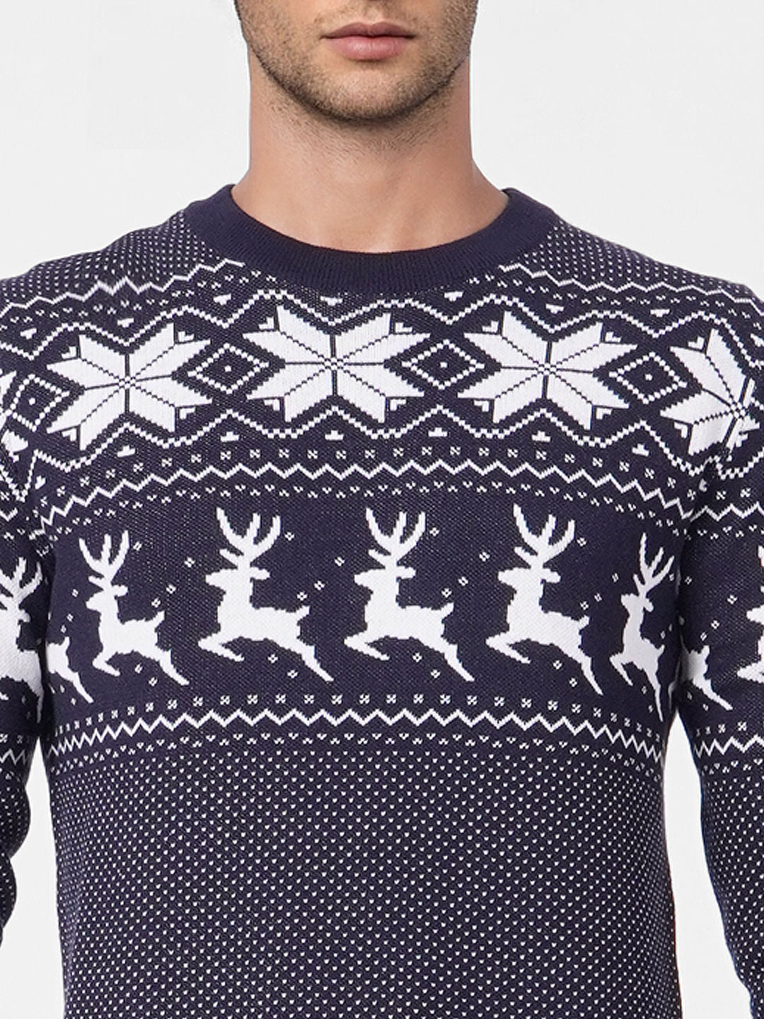 Navy Blue Printed Knit Pullover