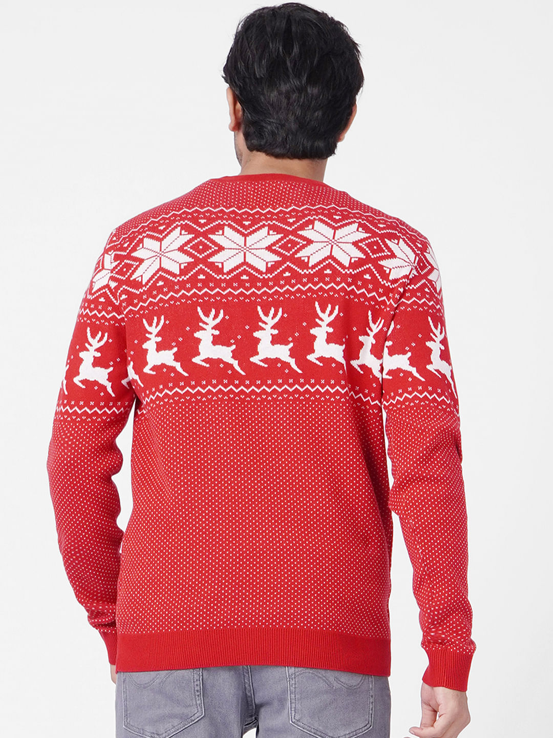 Red Printed Knit Pullover