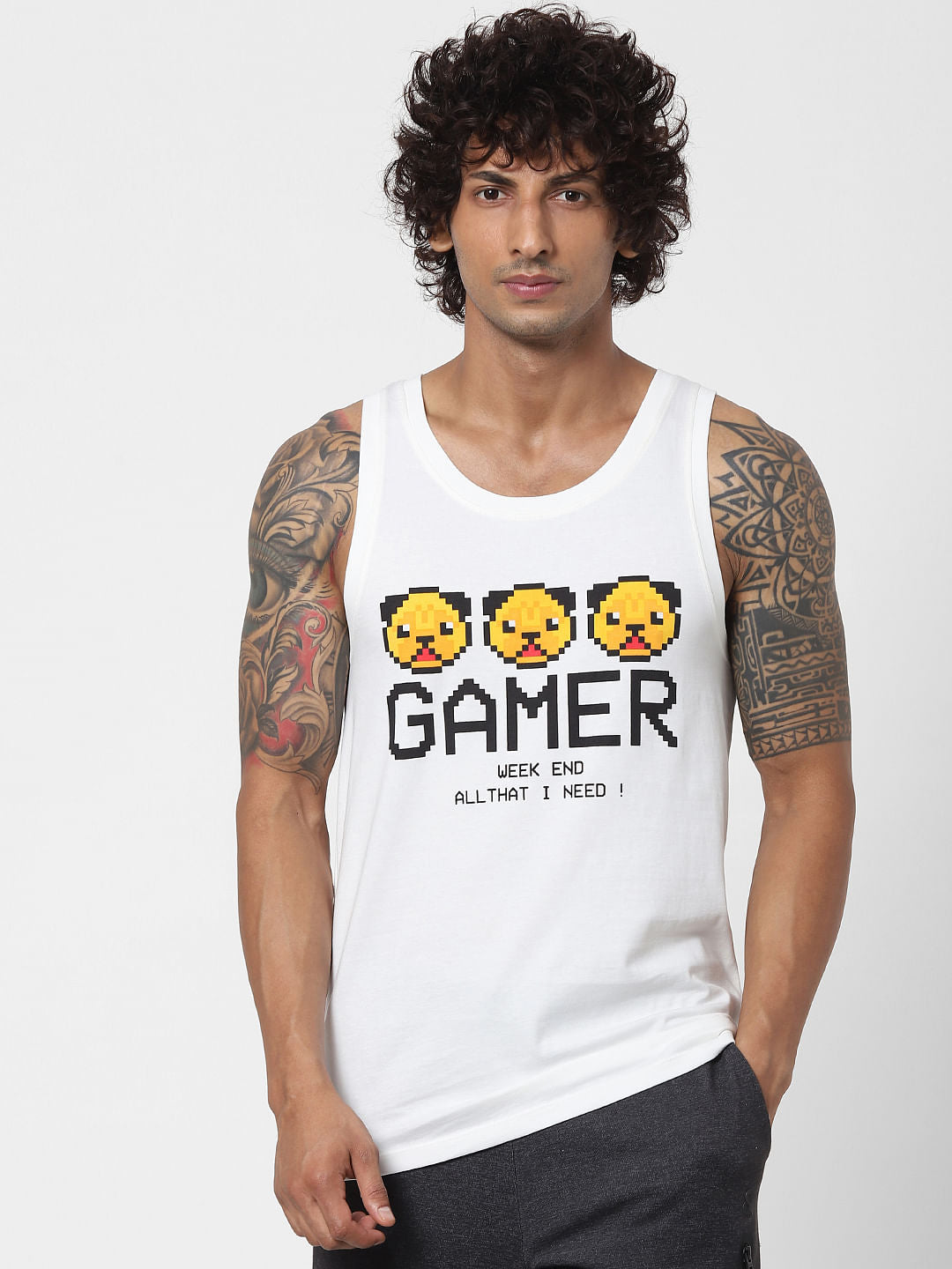 White Graphic Print Vest