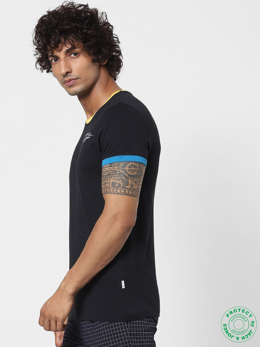 Black Contrast Tipping Crew Neck T-shirt