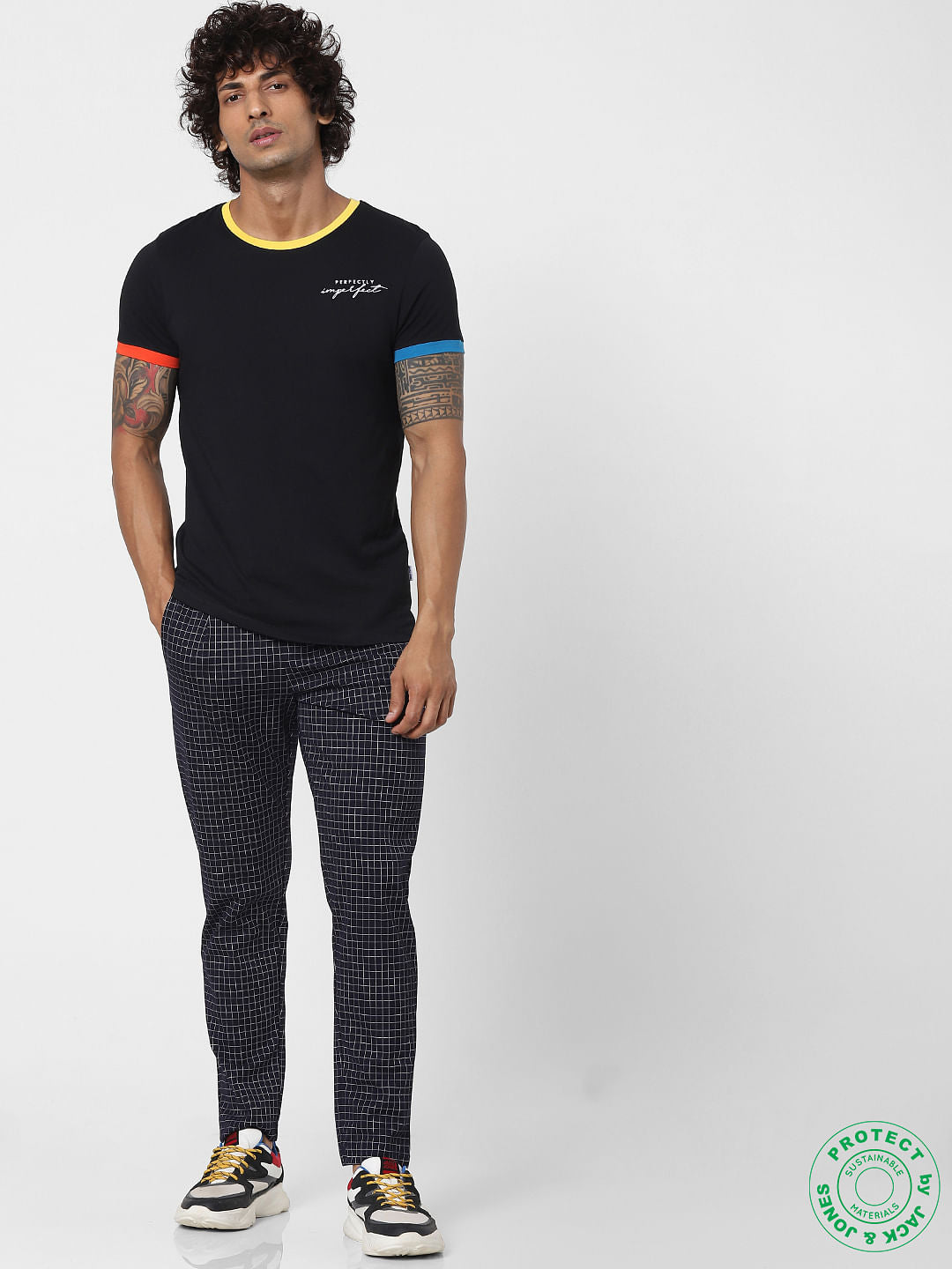 Black Contrast Tipping Crew Neck T-shirt