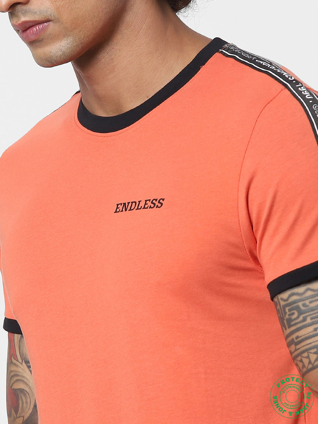 Orange Tape Detail Crew Neck T-shirt