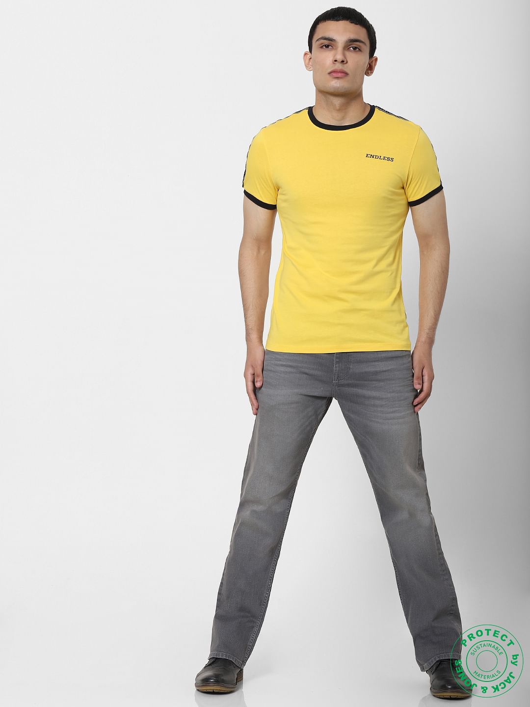 Yellow Tape Detail Crew Neck T-shirt