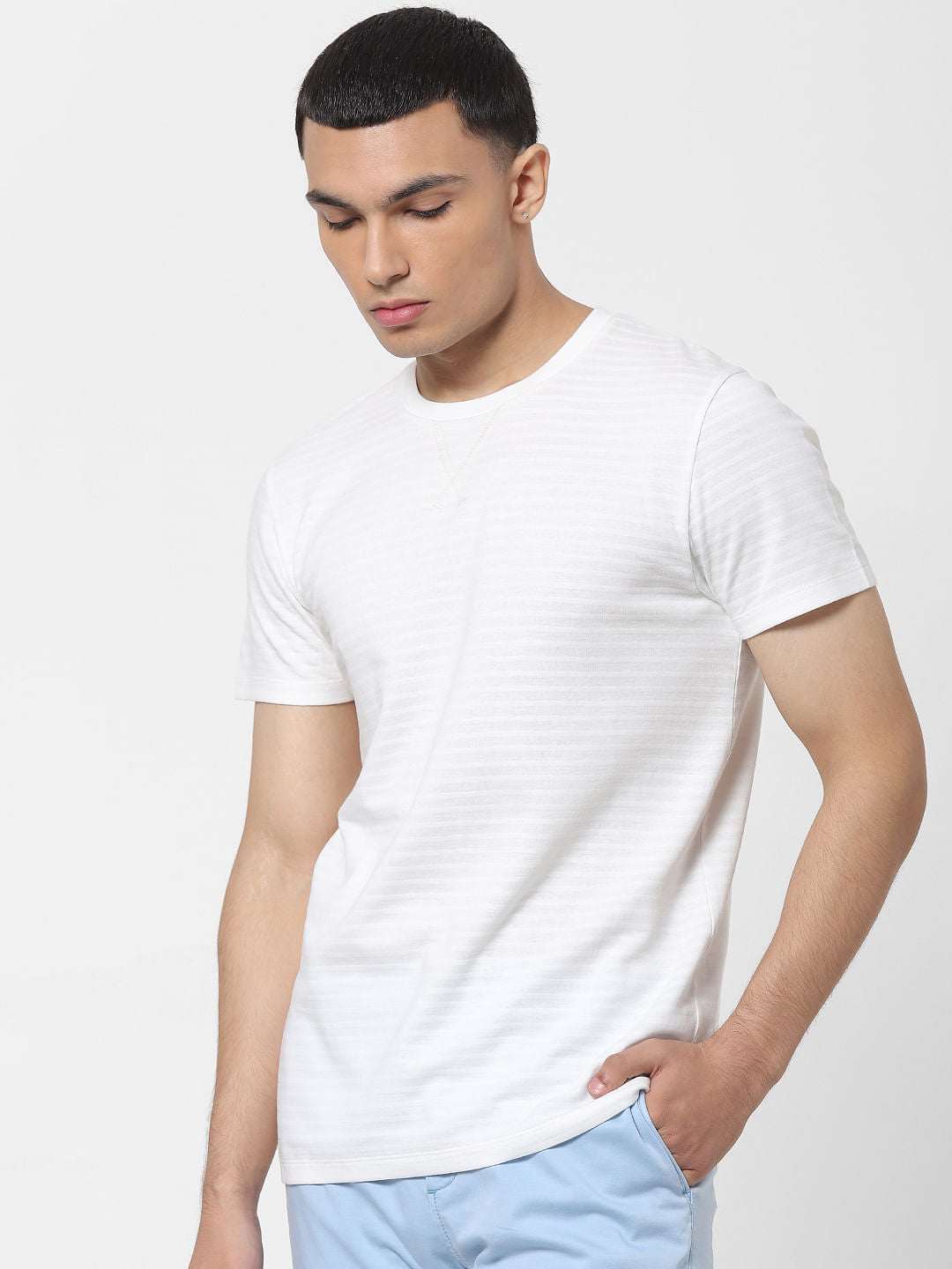 White Striped Crew Neck T-shirt